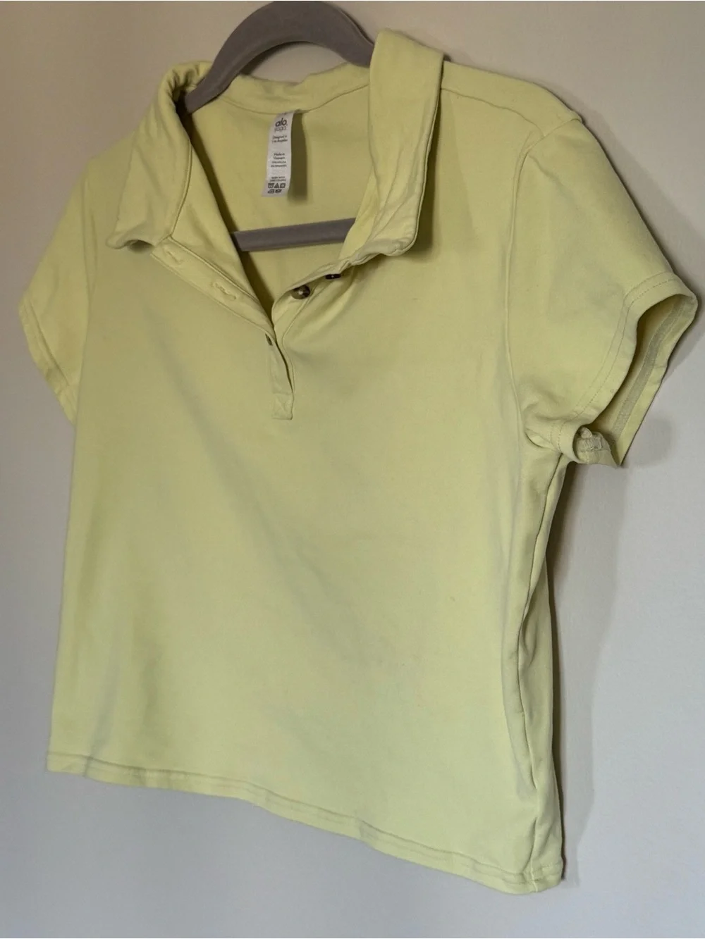 Alo Yoga Choice Polo Crop Yellow Green Lime Workout Top Short Sleeve Size L